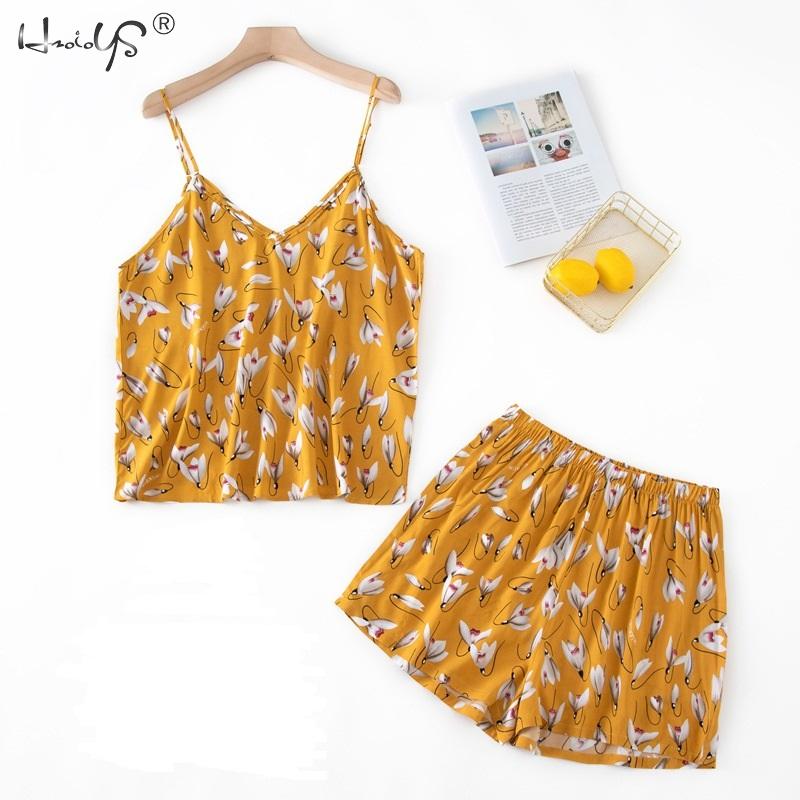 Sets Sling Cute Flowers Prints Casual Girl Pajamas Suits