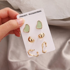 Jewelry 3 Sets Earrings Green Blue Pink Enamel Small stud Earrings