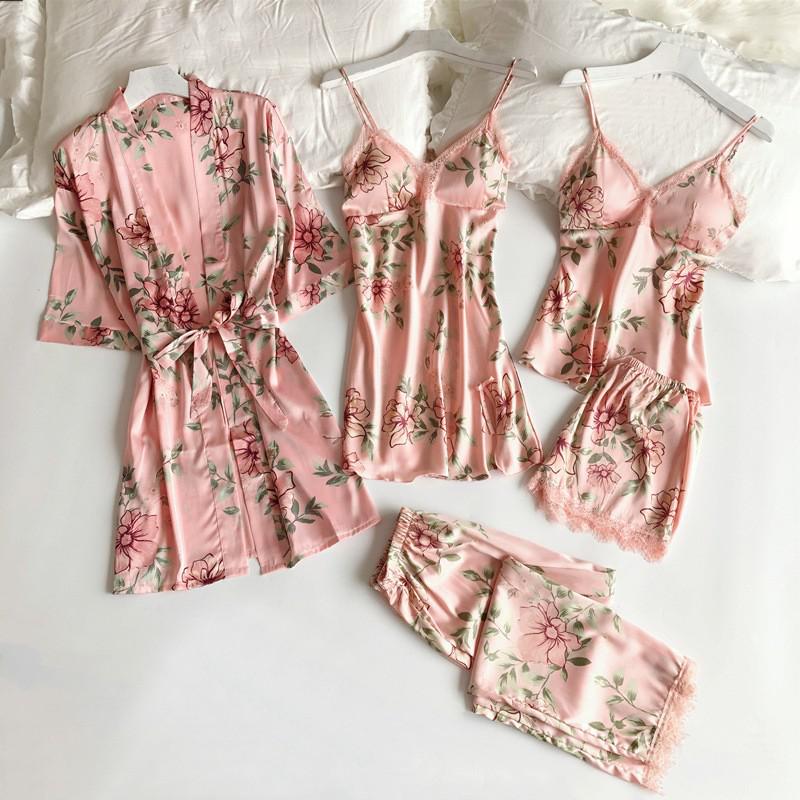 5pcs V-Neck Nightwear Pajamas Sets Bride Wedding Nightwear