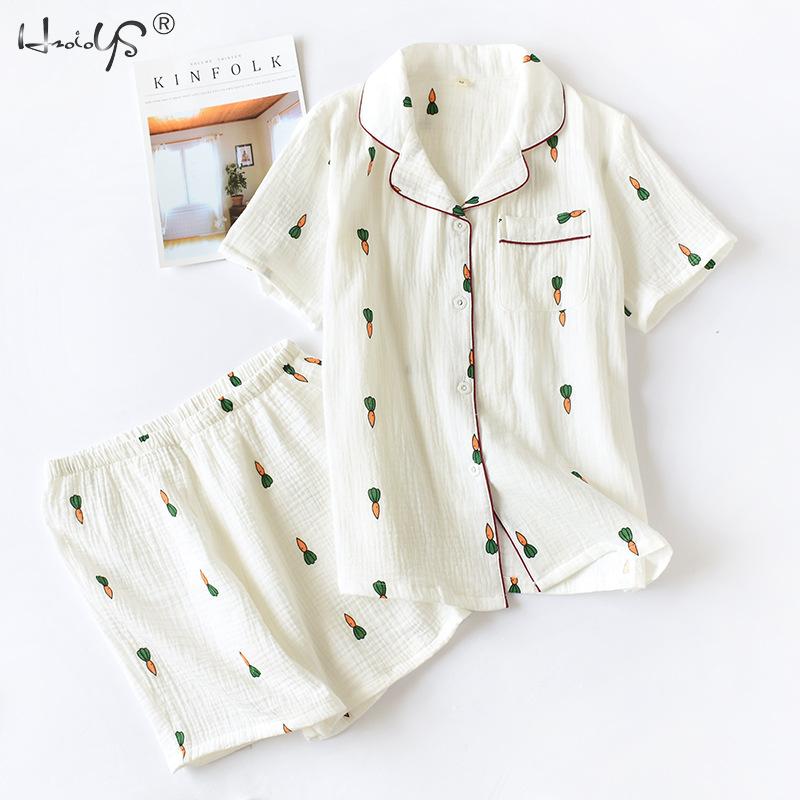 Cotton Pajamas Heart Stripe Print Short Sleeve Pajamas Sets