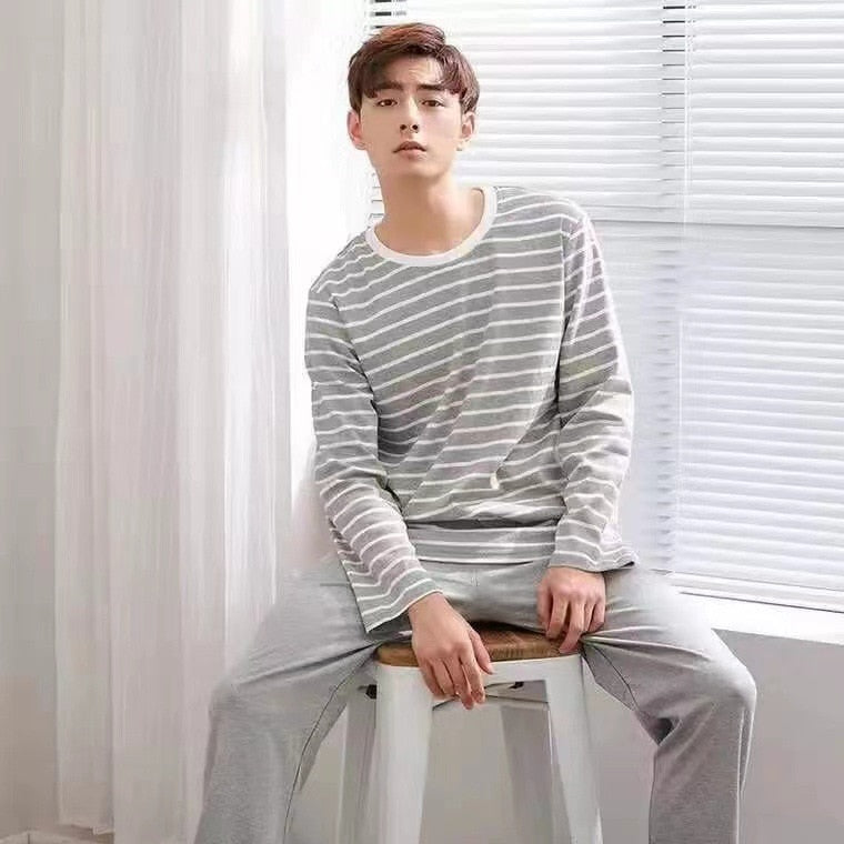 pajamas men long-sleeved striped style homewear suits