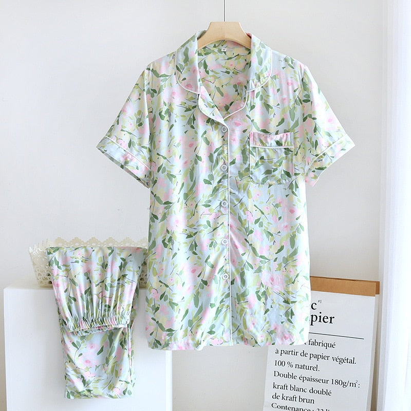 viscose pajamas short-sleeved flowers comfortable plus size homewear suit