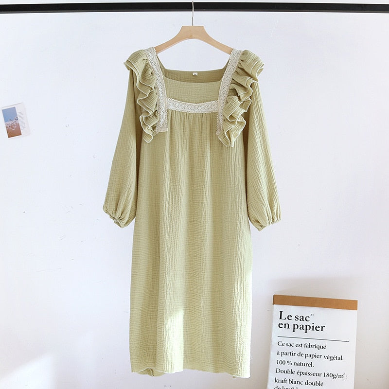 4 Colors Pure Cotton Nightdress Nightgown Sleepwear Ladies Home