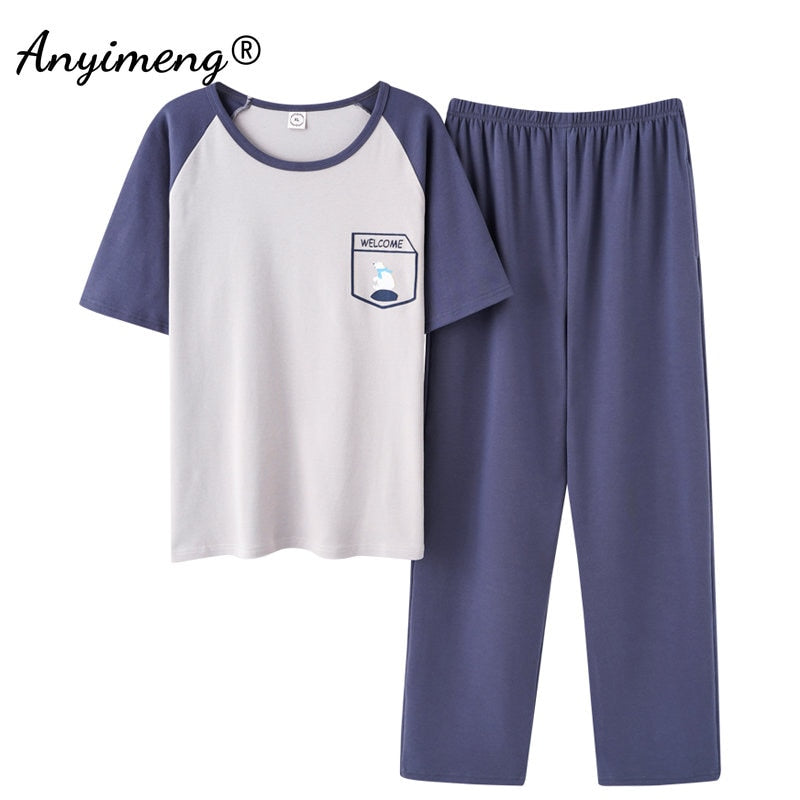 Fashion Men Sleepwear Soft Cotton Pajamas Set