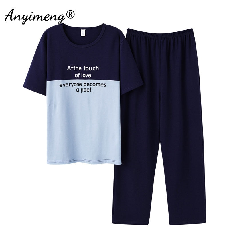 Fashion Men Sleepwear Soft Cotton Pajamas Set