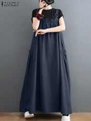 Summer Elegant Overalls Dress Square Collar Sleeveless A-line