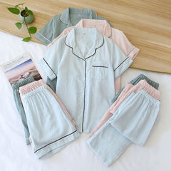 women's pajamas three-piece set short sleeves  shorts  trousers