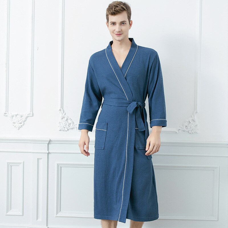 Mens Bathrobe Gown Long Sleeve Robe Kimono Home Wear