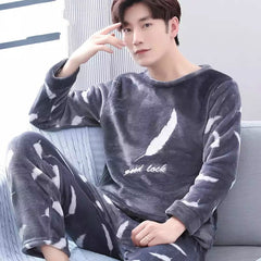 Flannel Pajamas Sets Male Men Nightwear Plus Size Sleepwear