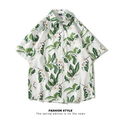 Hawaii Shirt Male Turn Down Collar Floral Shirts Man