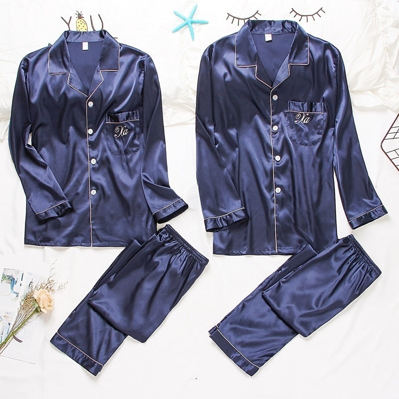 Luxury Pajama suit Satin Silk Pajamas Sets Couple Sleepwear Night Suit