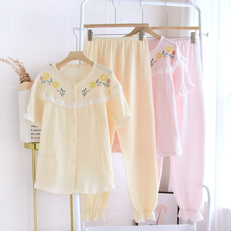 Summer Spring Japanese Fresh Style Women Pajamas Set Comfort