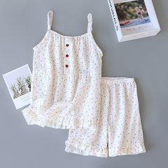 pajamas suspenders shorts two-piece loose sweet suit home