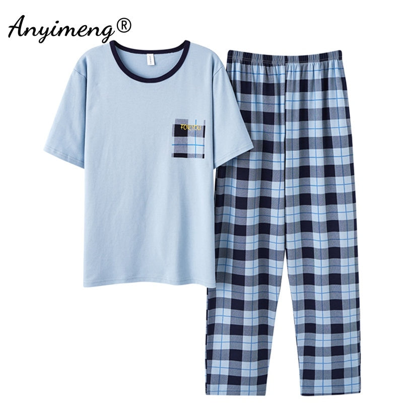 Fashion Men Sleepwear Soft Cotton Pajamas Set