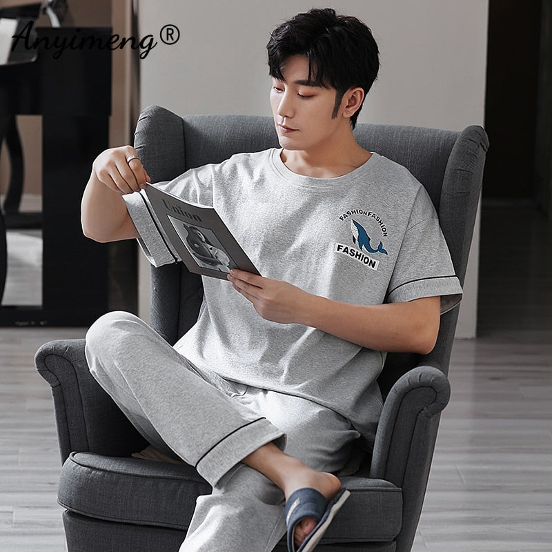 Fashion Men Sleepwear Soft Cotton Pajamas Set