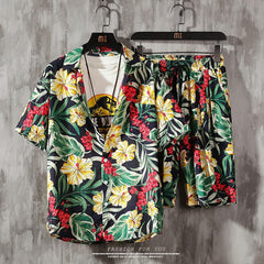 Men's 2 Pieces Set Hawaiian Shirts +Beach Shorts Mens Casual