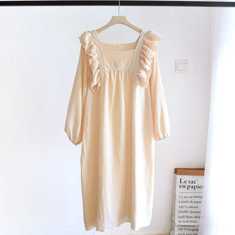 4 Colors Pure Cotton Nightdress Nightgown Sleepwear Ladies Home