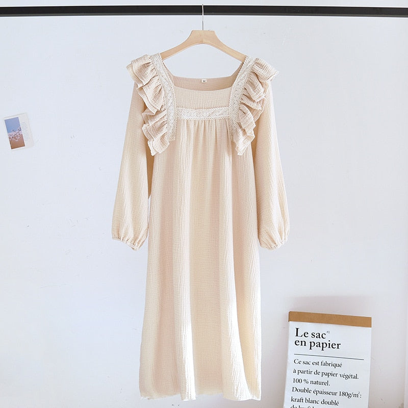 4 Colors Pure Cotton Nightdress Nightgown Sleepwear Ladies Home