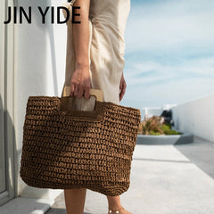 Summer Straw Handbag Handle Large Capacity Woven Straw Bag