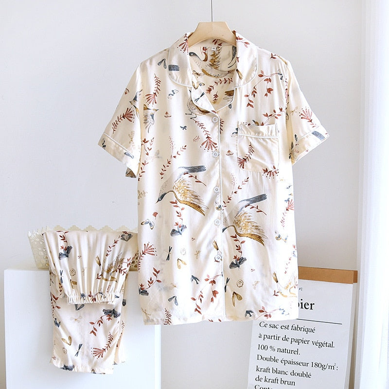 viscose pajamas short-sleeved flowers comfortable plus size homewear suit