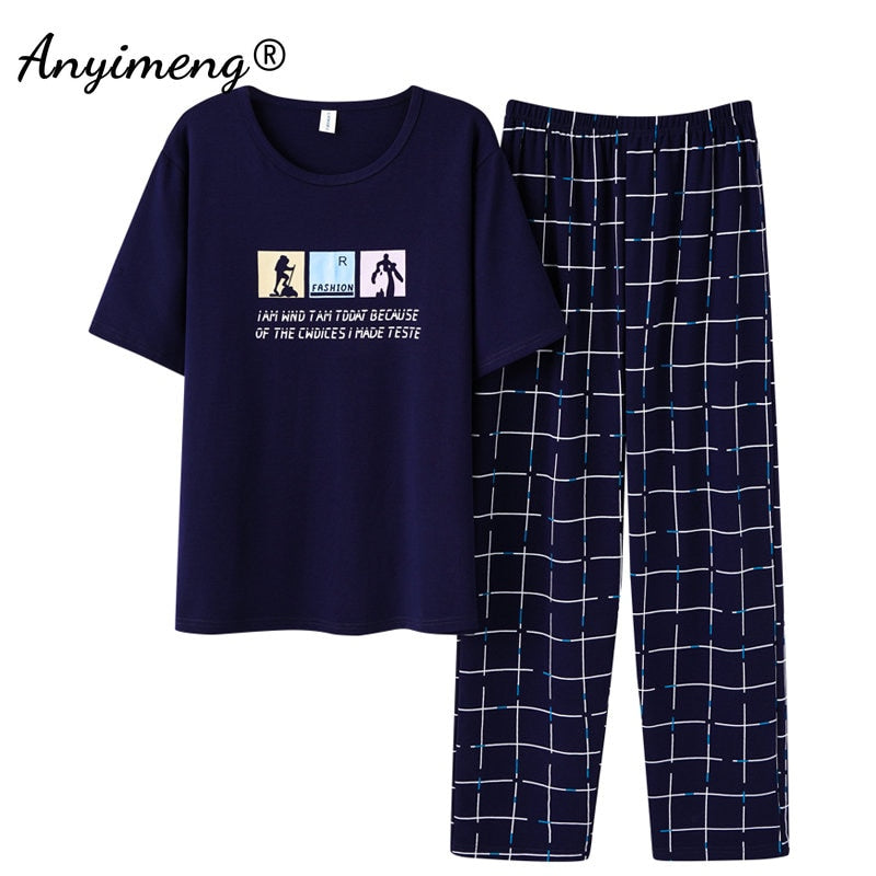 Fashion Men Sleepwear Soft Cotton Pajamas Set