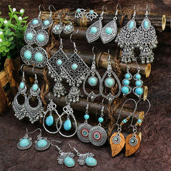 Classic Ethnic Turquoises Water Drop Earrings Bohemian Vintage Jewelry