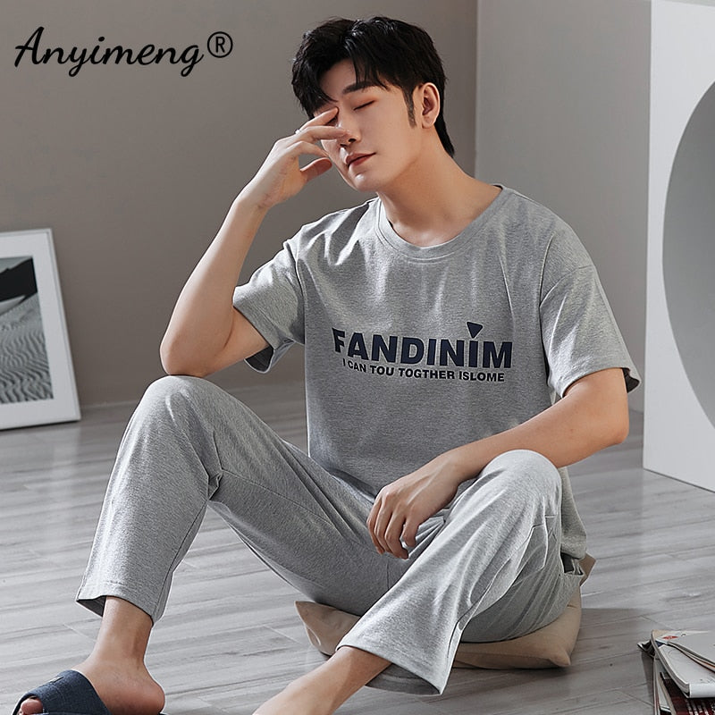 Fashion Men Sleepwear Soft Cotton Pajamas Set