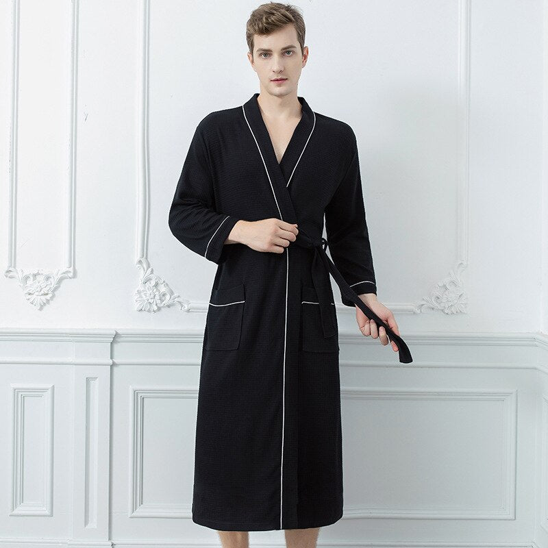 Mens Bathrobe Gown Long Sleeve Robe Kimono Home Wear