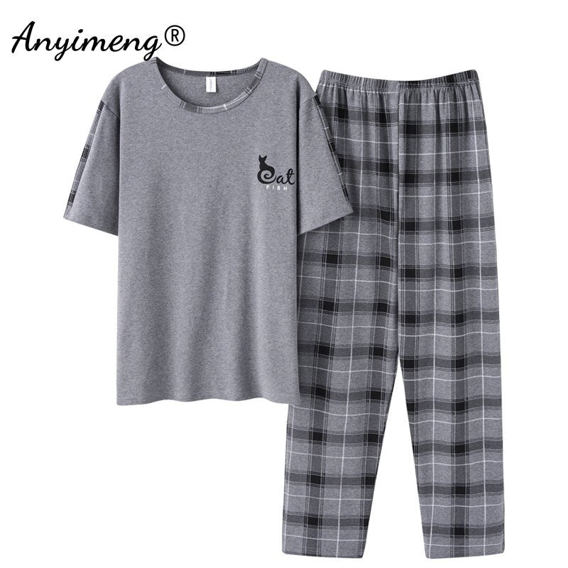 Fashion Men Sleepwear Soft Cotton Pajamas Set