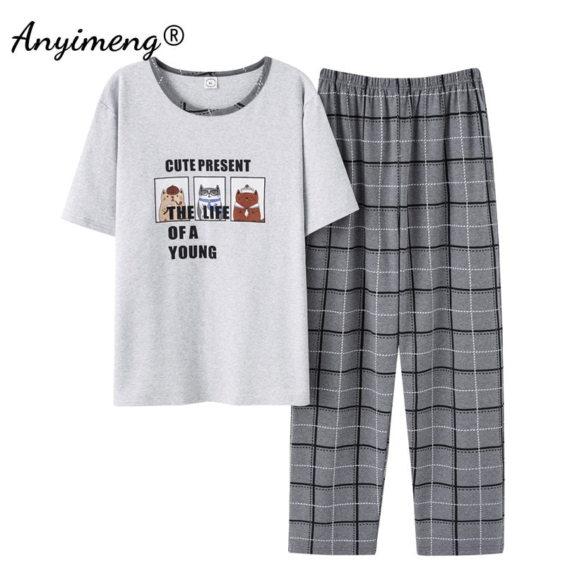 Fashion Men Sleepwear Soft Cotton Pajamas Set