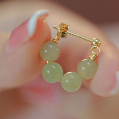 Vintage Tassel Green Jade Stone Round Bead Piercing Hoop Earring