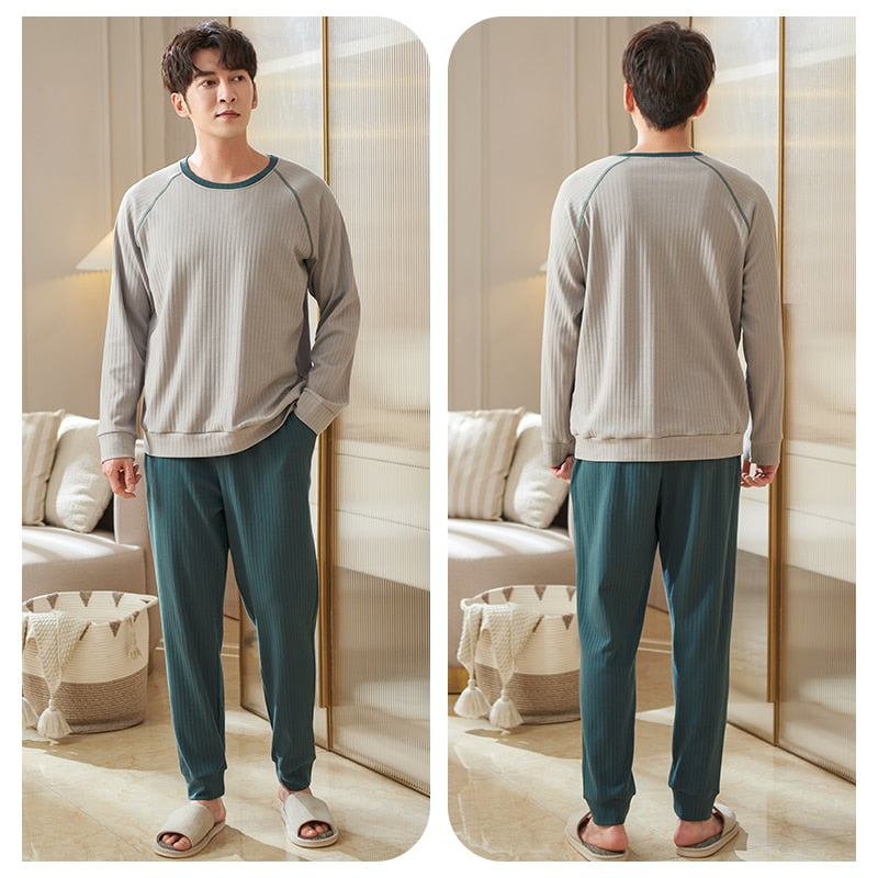 Autumn Men Pyjama Set Full Pajama Suit Long Sleeve