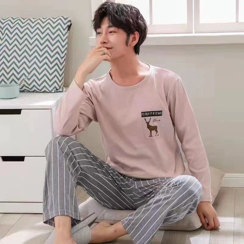 pajamas men long-sleeved striped style homewear suits