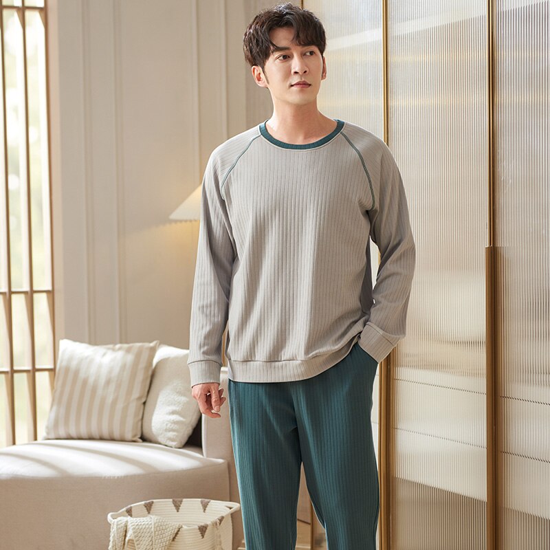 Autumn Men Pyjama Set Full Pajama Suit Long Sleeve