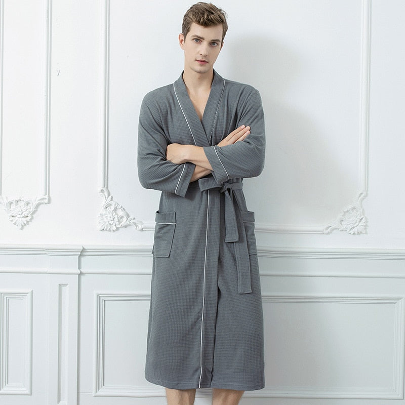 Mens Bathrobe Gown Long Sleeve Robe Kimono Home Wear