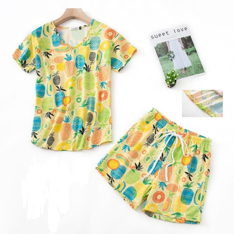 Summer Women Comfortable Cute Pajama Set Girl Print Pyjama Set