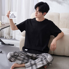 Pajamas Set for Men  Soft Short Sleeve T Shirt Long Pant 2 Pcs