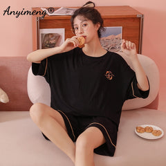 Fabric Pajamas Round Collar Sleepwear Leisure Loose Homewear