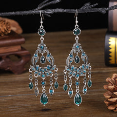 Bohemian Ethnic Long Blue Acrylic Crystal Water Drop Earrings Retro