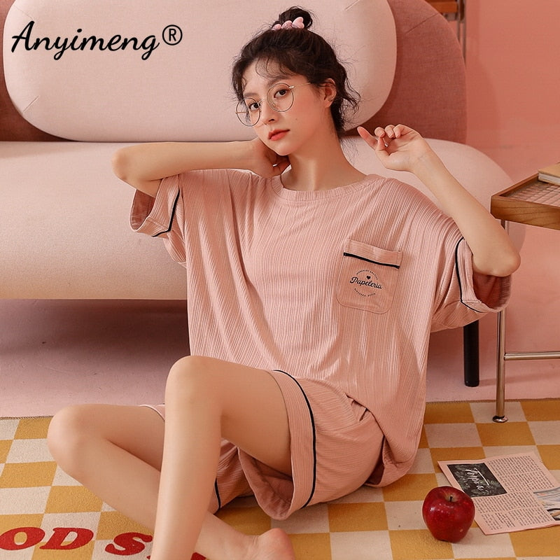 Fabric Pajamas Round Collar Sleepwear Leisure Loose Homewear