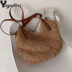 Casual Large Capacity Straw Shopping Tote Bag