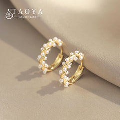 Elegant Artificial Pearl Wound Metal Twist Hoop Earring