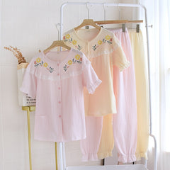 Summer Spring Japanese Fresh Style Women Pajamas Set Comfort