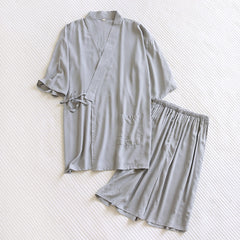 Men Kimono Sleepwear Set Spring And Fall Solid Color Homewaer Viscose