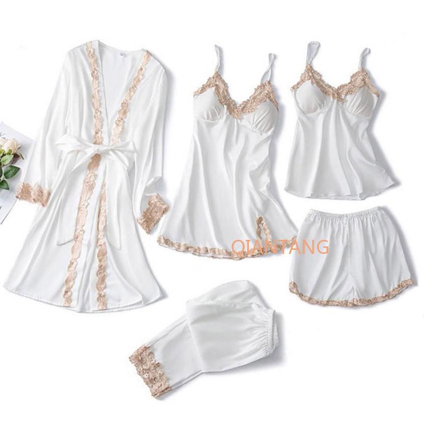 5pcs V-Neck Nightwear Pajamas Sets Bride Wedding Nightwear