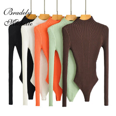 Women's Clothing TopsKnit Solid Pullover High Collar Bodysuit