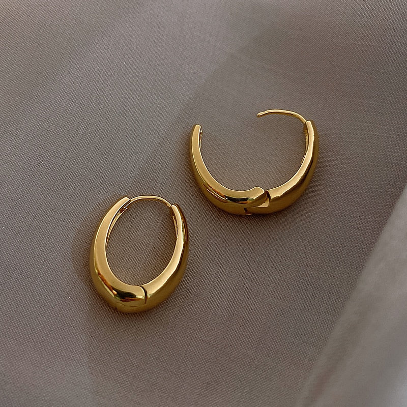 Classic Copper Alloy Smooth Metal Hoop Earrings Fashion Jewelry