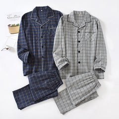 men's plaid pajamas cotton flannel home service