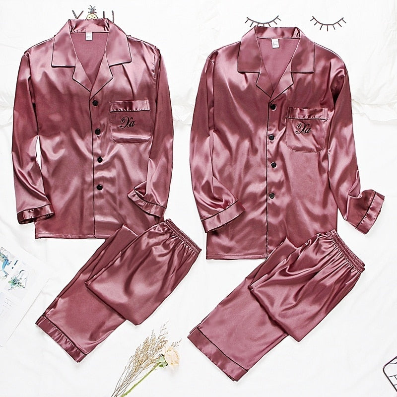 Luxury Pajama suit Satin Silk Pajamas Sets Couple Sleepwear Night Suit