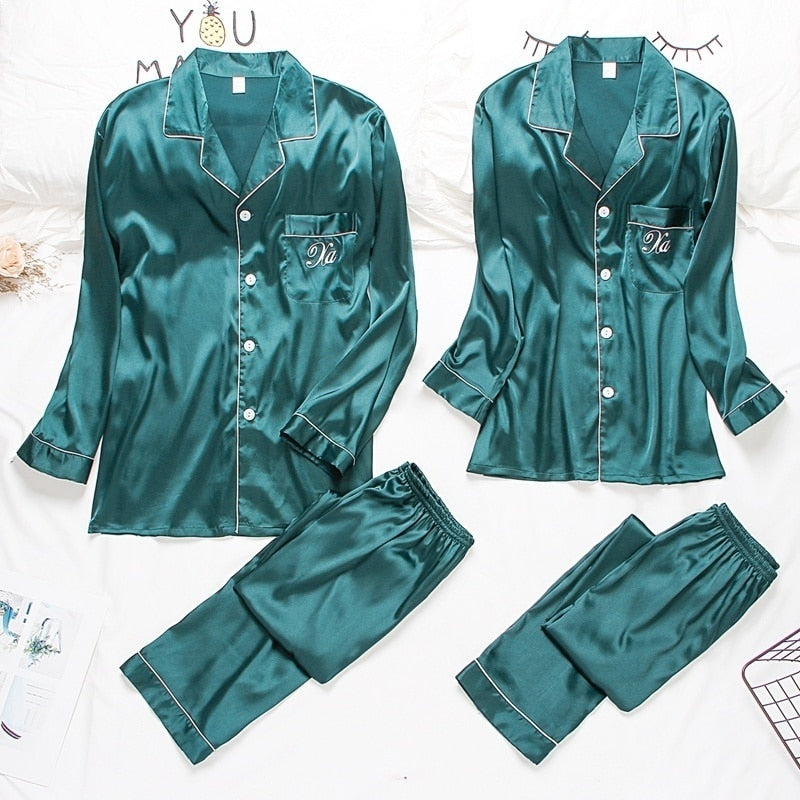 Luxury Pajama suit Satin Silk Pajamas Sets Couple Sleepwear Night Suit